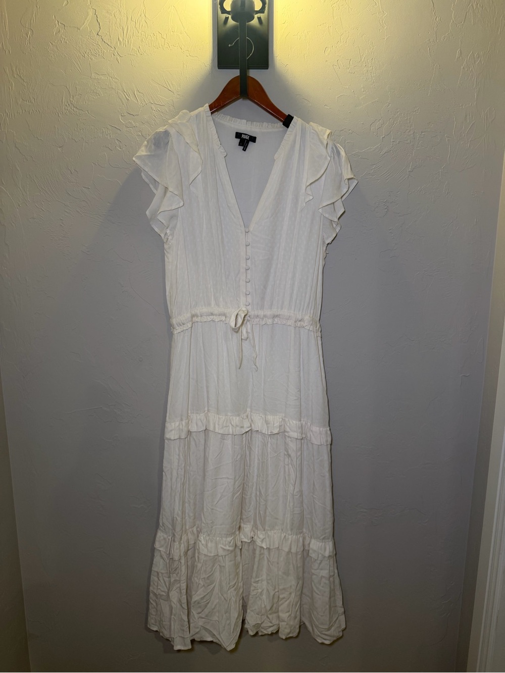 PAIGE Cream Ruffle Sleeve Maxi Dress